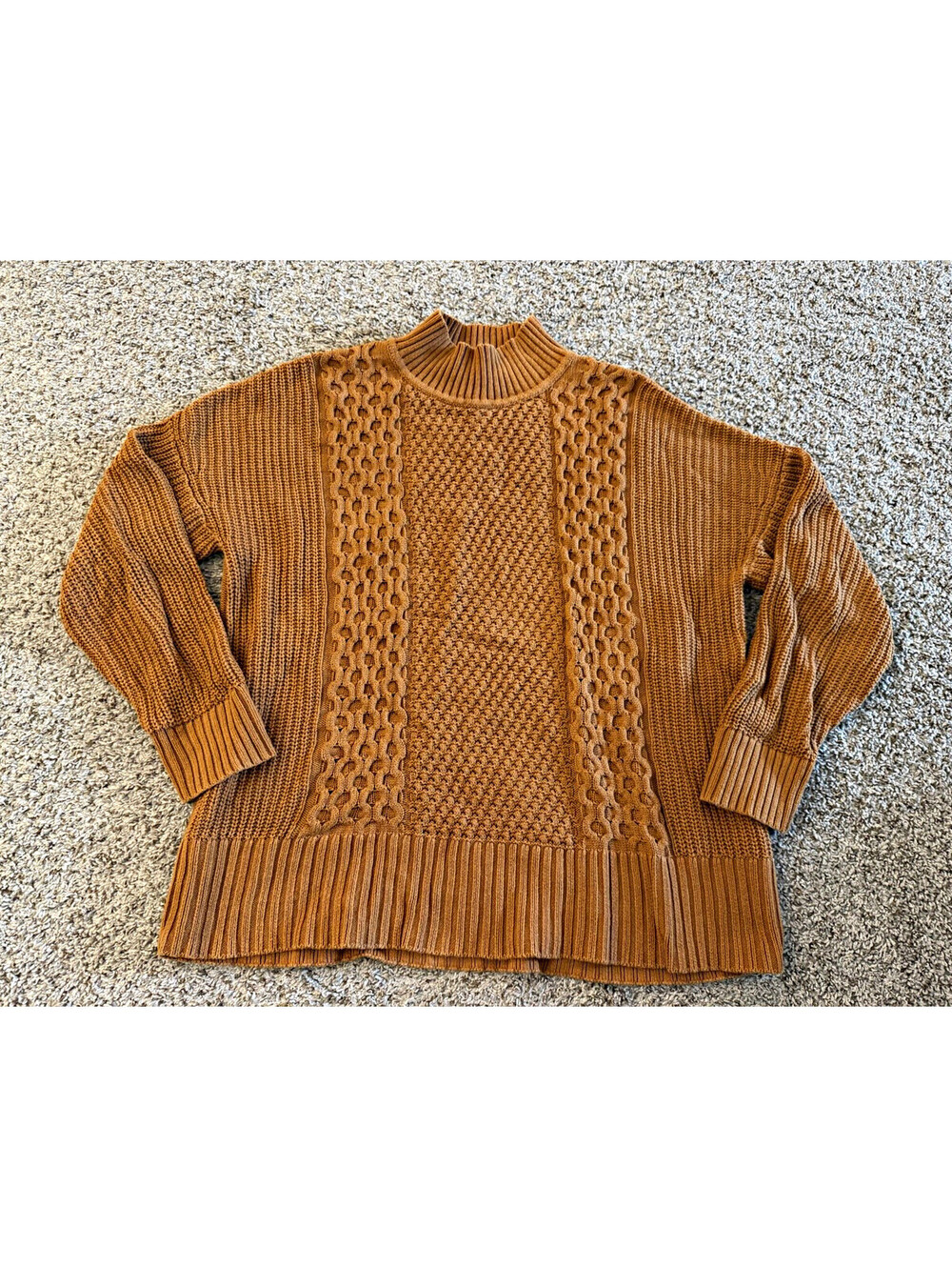 Gap Mock Neck Cable Knit Sweater Women's M Camel Caramel Cotton Oversized Fall